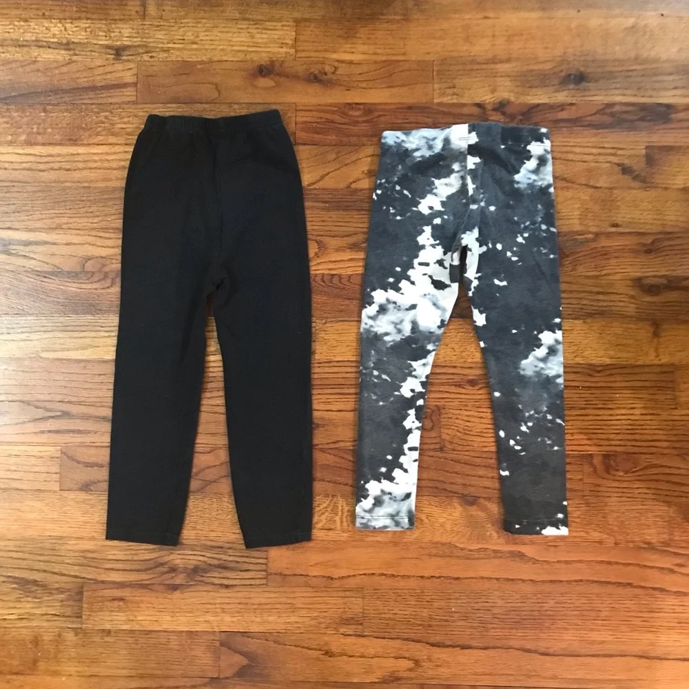 Girls Bottoms Leggings Pants 2 Pc Bundle Black / Black & White Tie Dye 4 / 5 XS